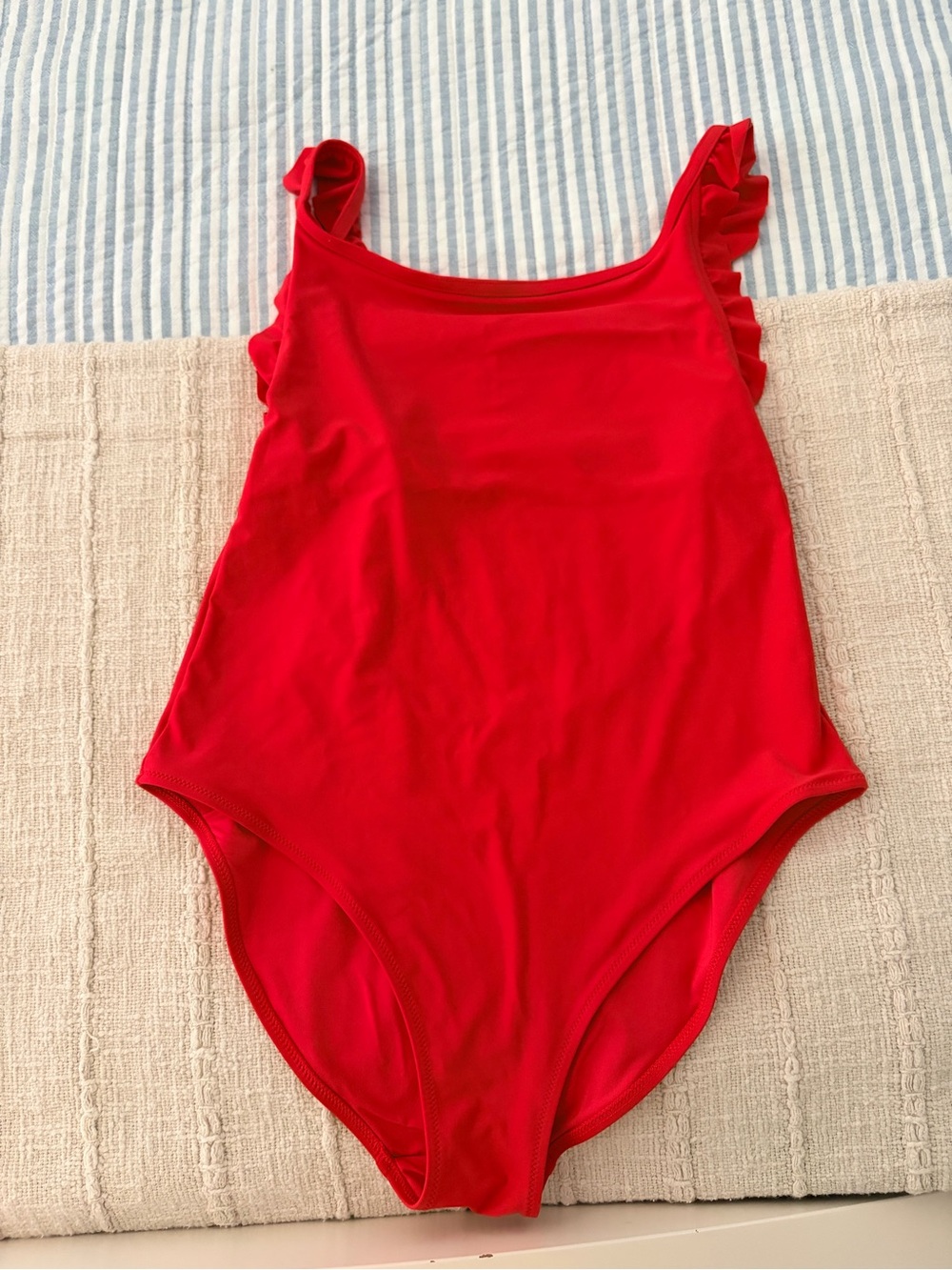 aerie Bright Red Ruffle-Shoulder One-Piece Swimsuit